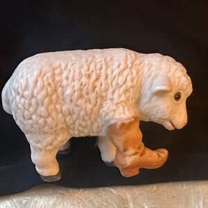 Enesco Ewe with a boot Charming White Sheep Figurine and cowboy boot